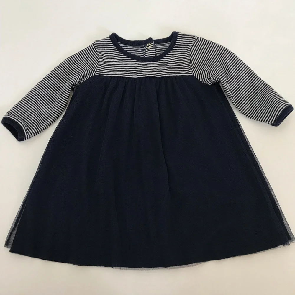 Petit Bateau Navy Tulle & Cotton Dress